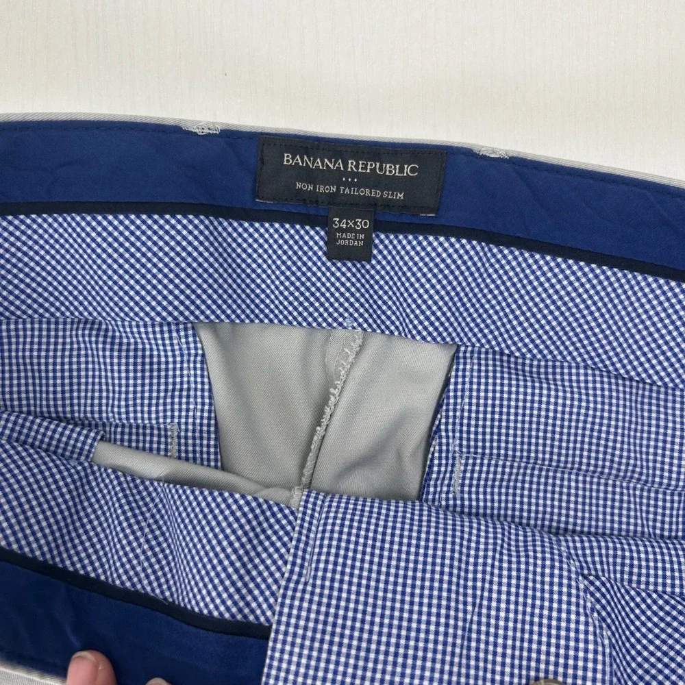 Banana Republic Chinos Mens 34x29 Grey Non Iron Tailored Slim Fit Dress Pants
